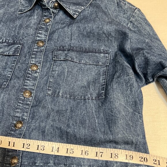 Ashley Stewart Denim Shirt Dress Size 12 Belted Midi Blue Chambray Button Down - Picture 8 of 11